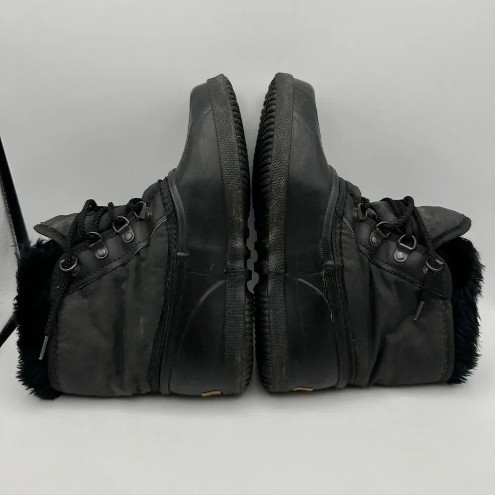 Sorel Kaufman Ankle Snow Boots Womens 7 Black‎ Fur Trim Lace Up Winter